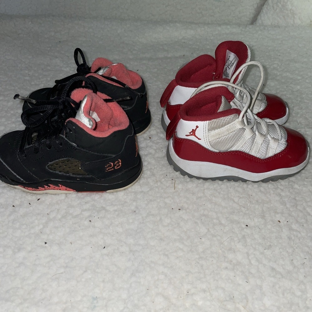 NIKE Air Jordan 11 Retro Cherry TODDLER Size 6C  378040-116 + Jordan 5 6c